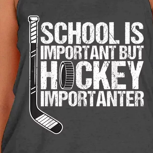 School Is Important But Hockey Is Importanter Funny Gift Women's Knotted Racerback Tank