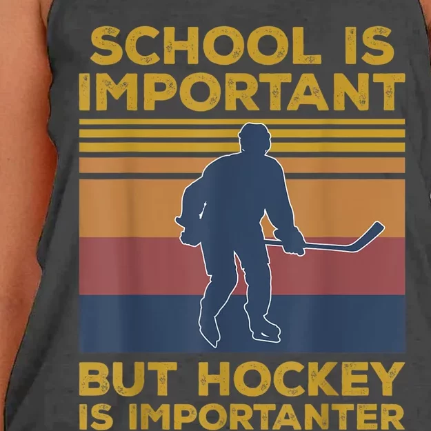 School Is Important But Hockey Is Importanter Funny Gift Women's Knotted Racerback Tank