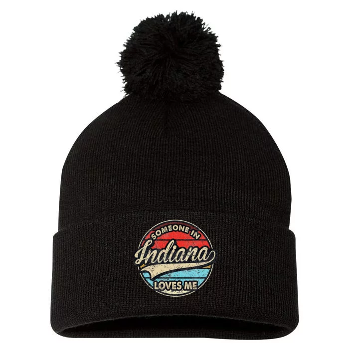 Someone In Indiana Loves Me Us State Cool Retro Pom Pom 12in Knit Beanie