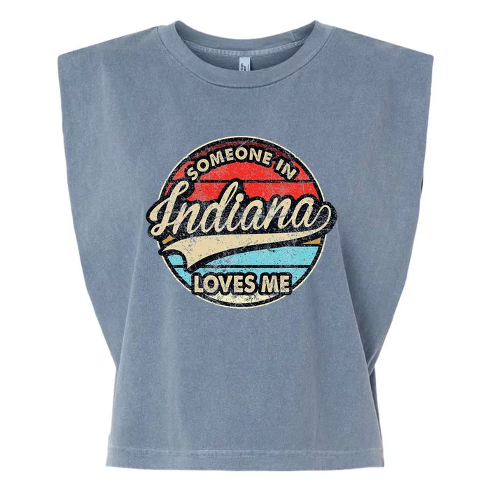 Someone In Indiana Loves Me Us State Cool Retro Garment-Dyed Women's Muscle Tee