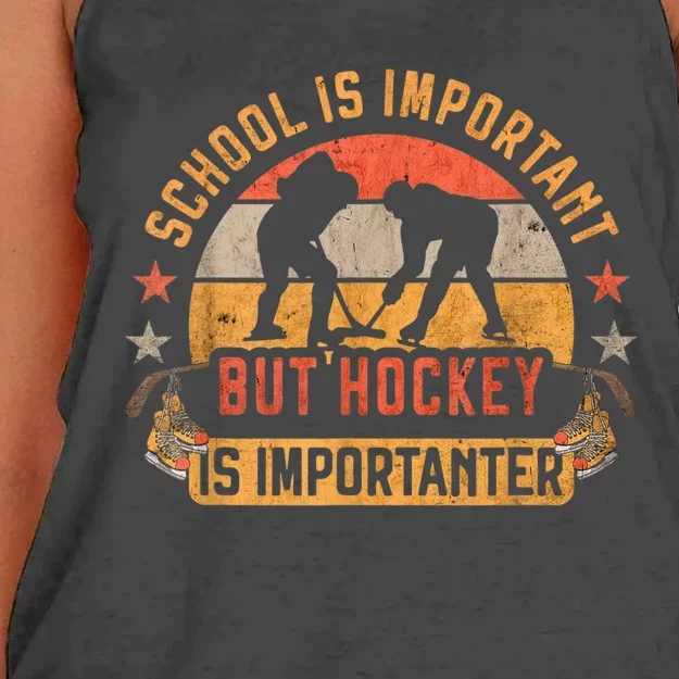 School Is Important But Hockey Is Importanter Ice Hockey Women's Knotted Racerback Tank