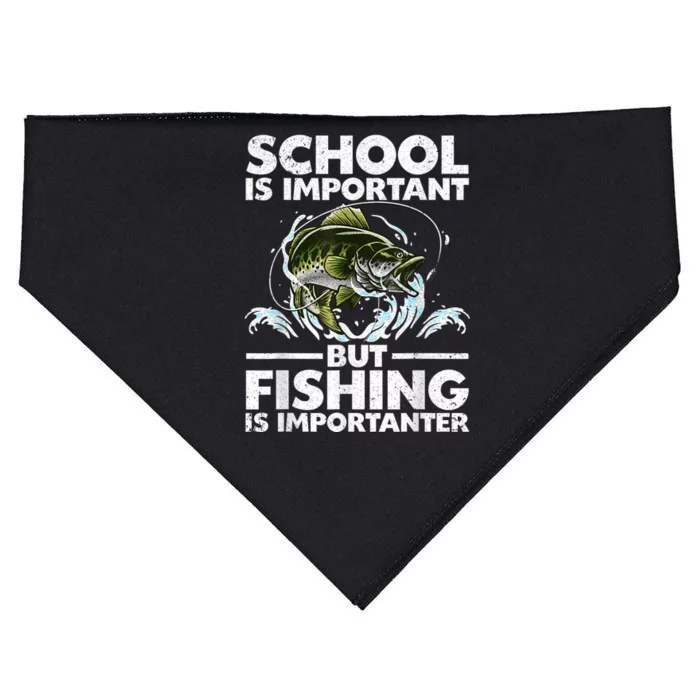 School Is Important But Fishing Is Importanter Humor Gag USA-Made Doggie Bandana