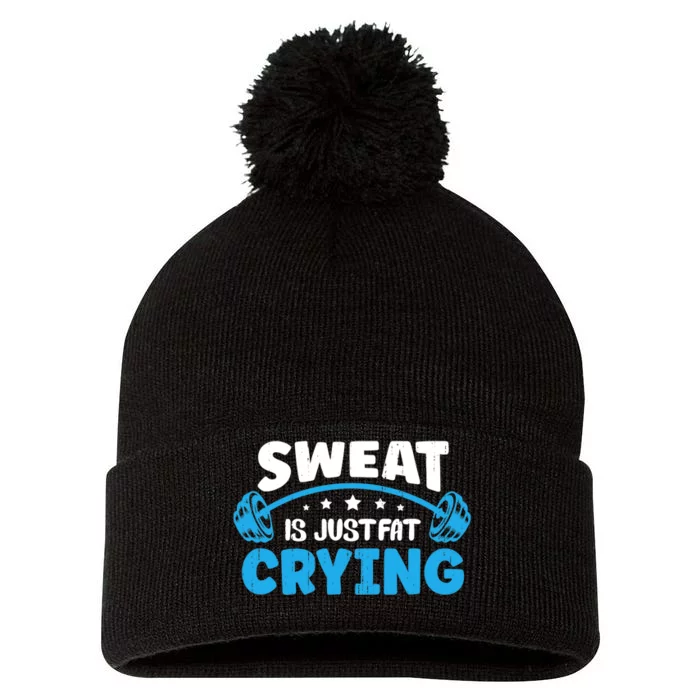 Sweat Is Just Fat Crying Workout Pom Pom 12in Knit Beanie