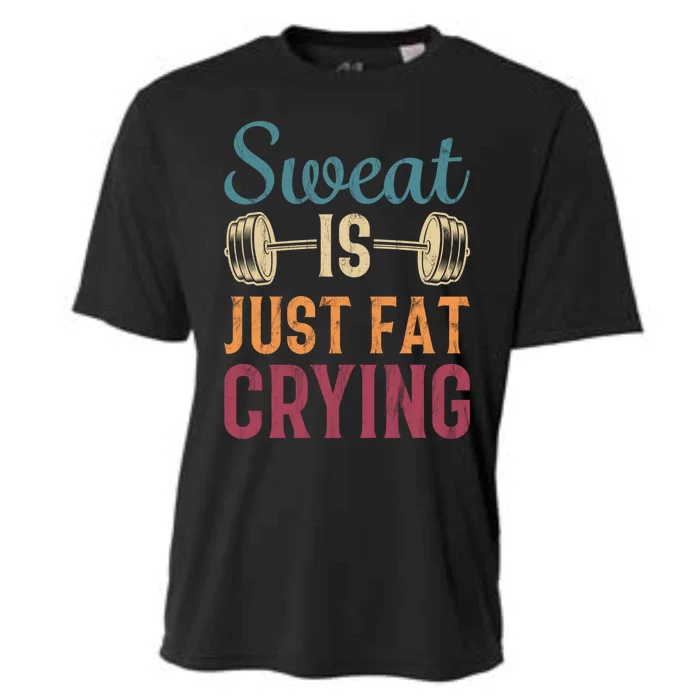 Sweat Is Just Fat Crying Gym Workout Body Builder Retro Great Gift Cooling Performance Crew T-Shirt