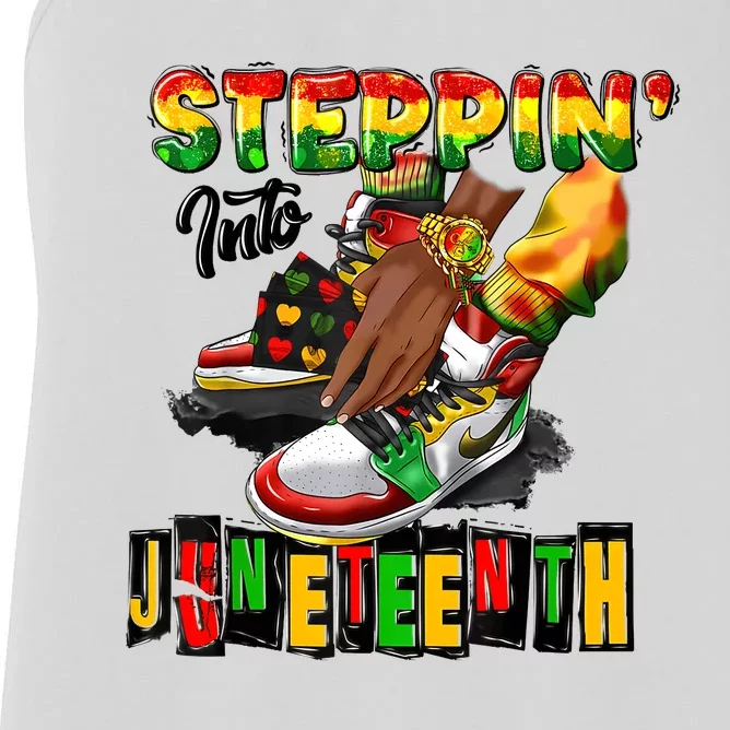 Stepping Into Juneteenth African American Black Shoes Women's Racerback Tank