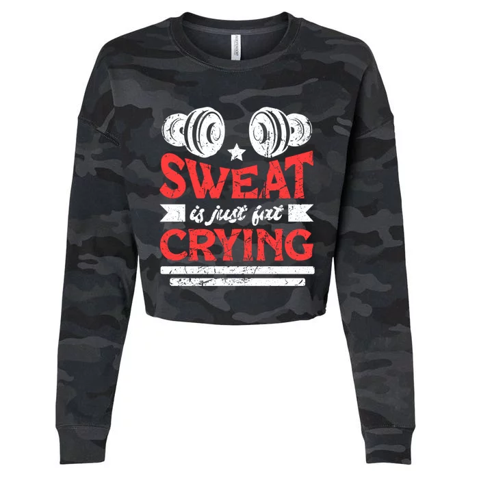 Sweat Is Just Fat Crying Grunge Gym Workout Fitness Great Gift Cropped Pullover Crew