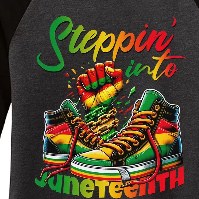 Stepping Into Juneteenth Afro Women Black Women's Tri-Blend 3/4-Sleeve Raglan Shirt