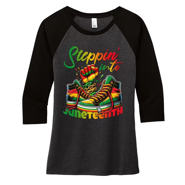 Stepping Into Juneteenth Afro Women Black Women's Tri-Blend 3/4-Sleeve Raglan Shirt