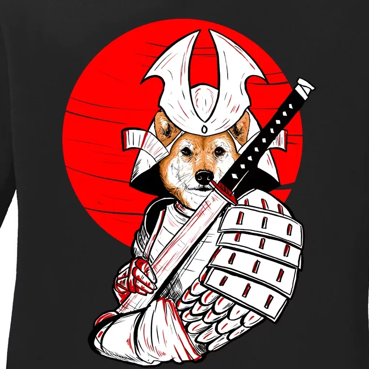 Shiba Inu Japanese Samurai Katana - Funny Dog Meme Anime Ladies Long Sleeve Shirt