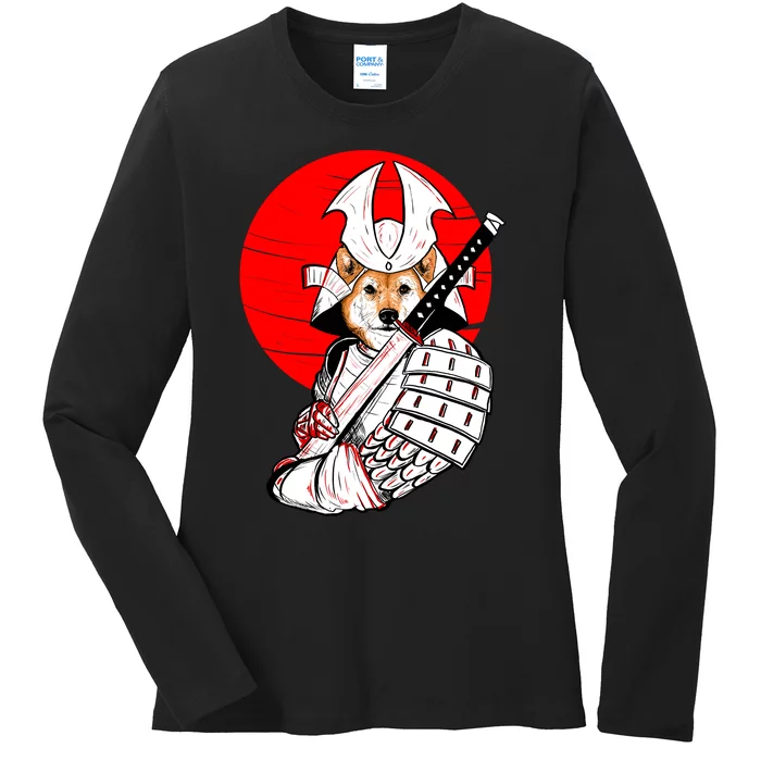 Shiba Inu Japanese Samurai Katana - Funny Dog Meme Anime Ladies Long Sleeve Shirt