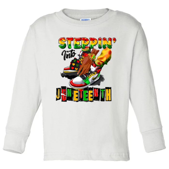 Steppin Into Juneteenth African Pride Black African Boy Toddler Long Sleeve Shirt