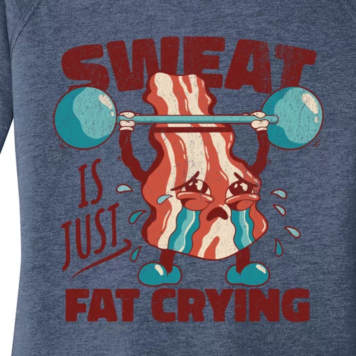 Sweat Is Just Fat Crying Working Out Bacon Lover Fitness Meaningful Gift Women's Perfect Tri Tunic Long Sleeve Shirt