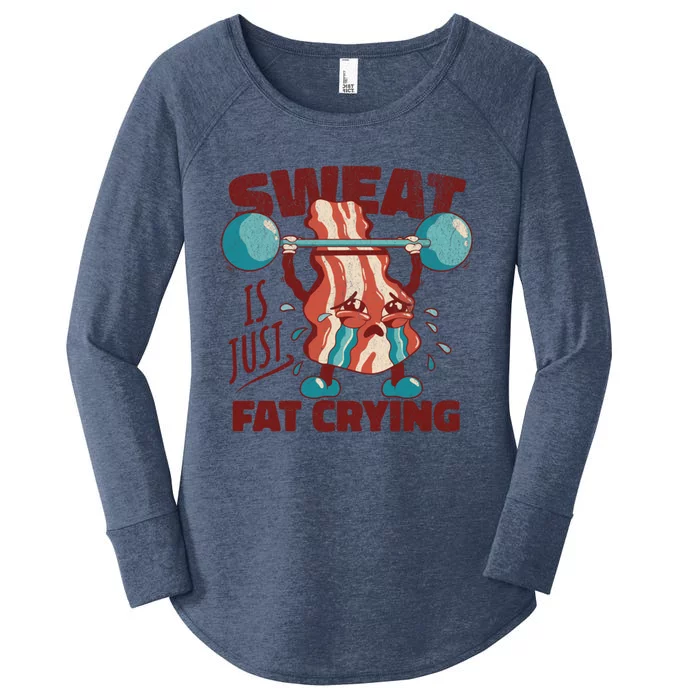 Sweat Is Just Fat Crying Working Out Bacon Lover Fitness Meaningful Gift Women's Perfect Tri Tunic Long Sleeve Shirt