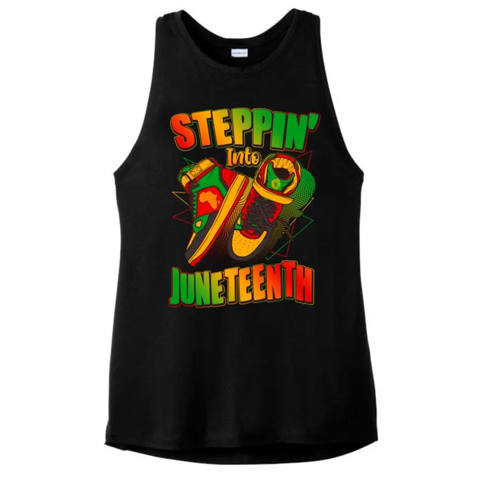 Steppin Into Juneteenth Sneaker Gym Shoes Celebrate Juneteenth Ladies Tri-Blend Wicking Tank