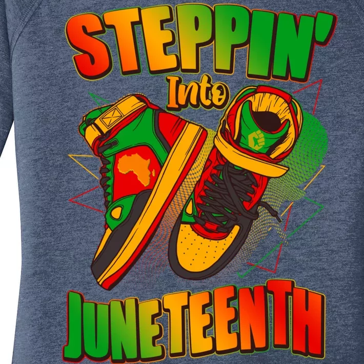 Steppin Into Juneteenth Sneaker Gym Shoes Celebrate Juneteenth Women's Perfect Tri Tunic Long Sleeve Shirt