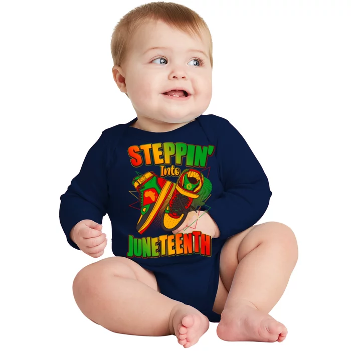 Steppin Into Juneteenth Sneaker Gym Shoes Celebrate Juneteenth Baby Long Sleeve Bodysuit