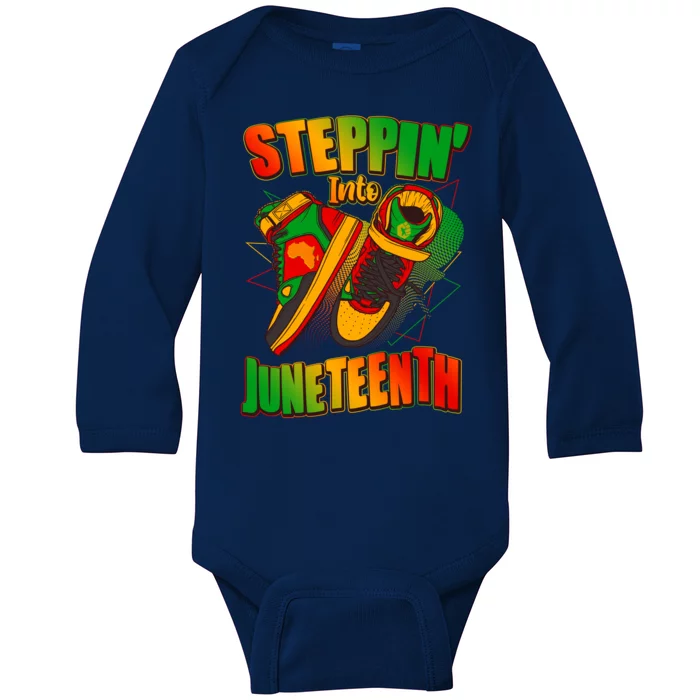 Steppin Into Juneteenth Sneaker Gym Shoes Celebrate Juneteenth Baby Long Sleeve Bodysuit