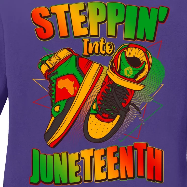 Steppin Into Juneteenth Sneaker Gym Shoes Celebrate Juneteenth Ladies Long Sleeve Shirt