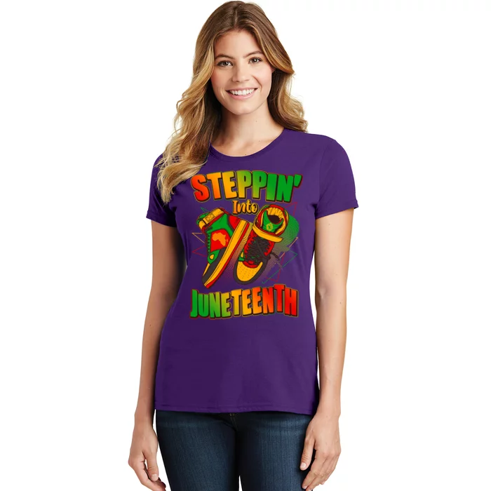 Steppin Into Juneteenth Sneaker Gym Shoes Celebrate Juneteenth Women's T-Shirt