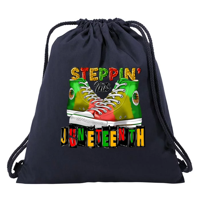 Stepping Into Juneteenth African American Black Shoes Gift Drawstring Bag