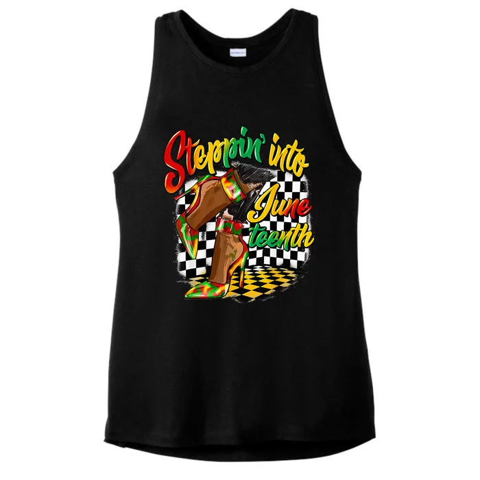 Stepping Into Juneteenth Like My Ancestors High Heel Ladies Tri-Blend Wicking Tank