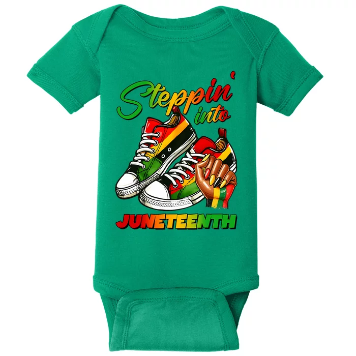 Stepping Into Juneteenth Afro Woman Black Sneakers Baby Bodysuit