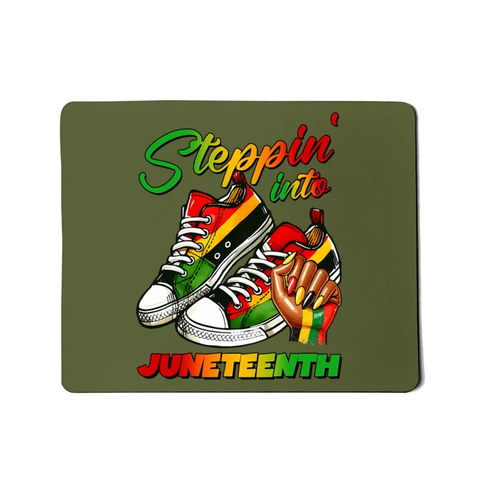 Stepping Into Juneteenth Afro Woman Black Sneakers Mousepad