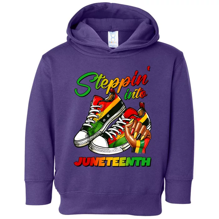 Stepping Into Juneteenth Afro Woman Black Sneakers Toddler Hoodie