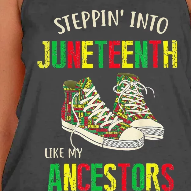 Stepping Into Juneteenth Like My Ancestors Happy Juneteenth Women's Knotted Racerback Tank