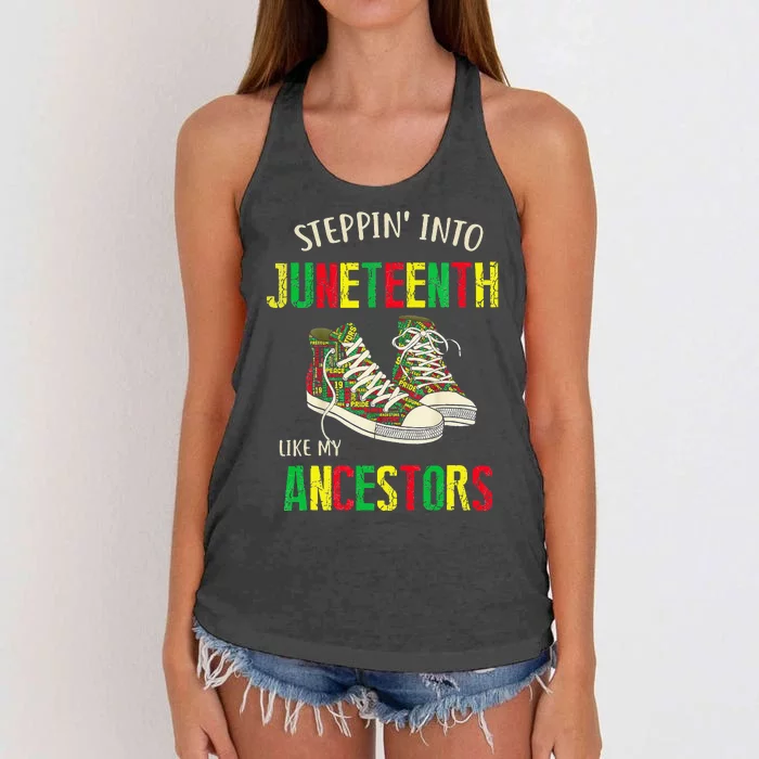 Stepping Into Juneteenth Like My Ancestors Happy Juneteenth Women's Knotted Racerback Tank