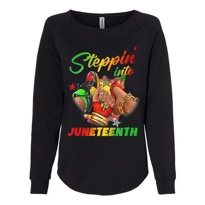 Stepping Into Juneteenth Afro Woman Black Sneakers Womens California Wash Sweatshirt