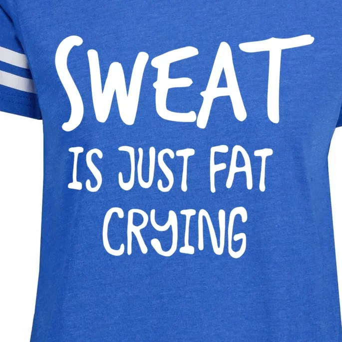 Sweat Is Just Fat Crying Funny Cardio Running Gym Motivation Gift Enza Ladies Jersey Football T-Shirt