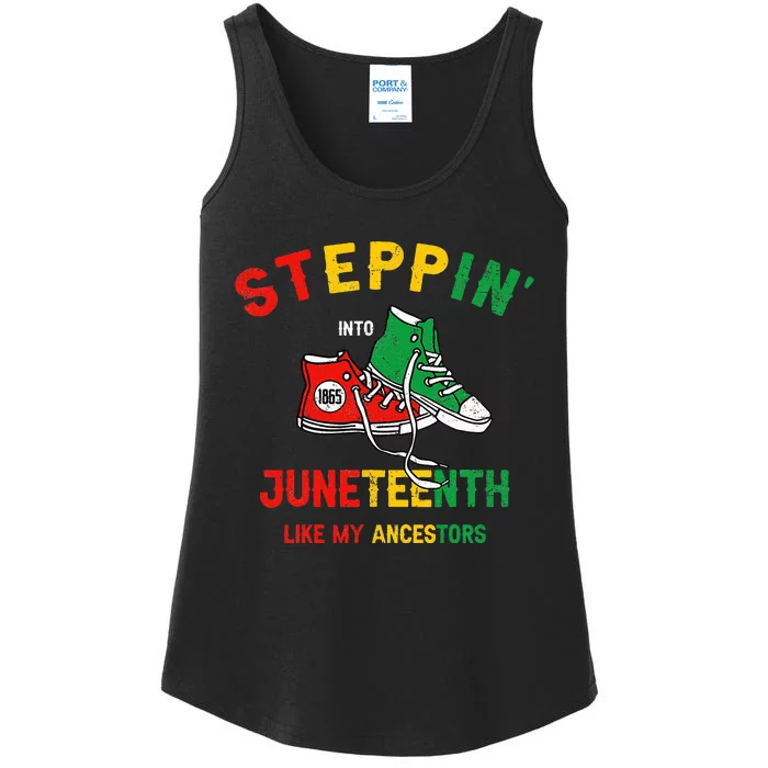 Stepping into Juneteenth Like My Ancestors Sneakers 1865 Ladies Essential Tank