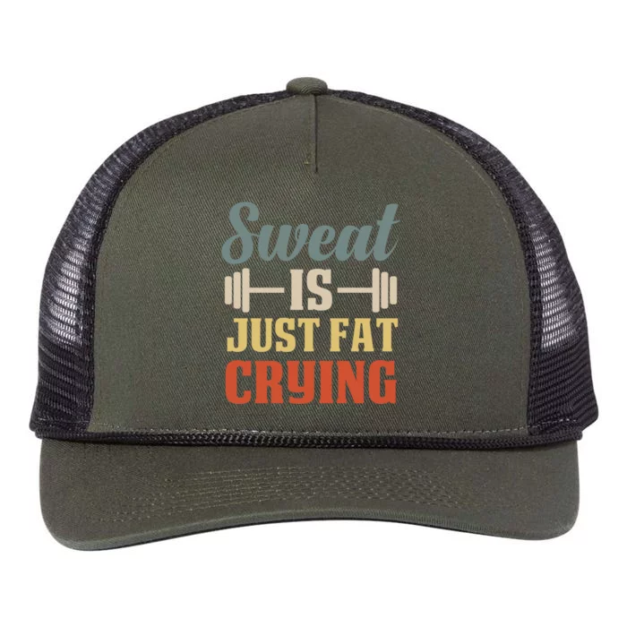 Sweat Is Just Fat Crying Funny Workout Words Humor Fitness Gift Retro Rope Trucker Hat Cap