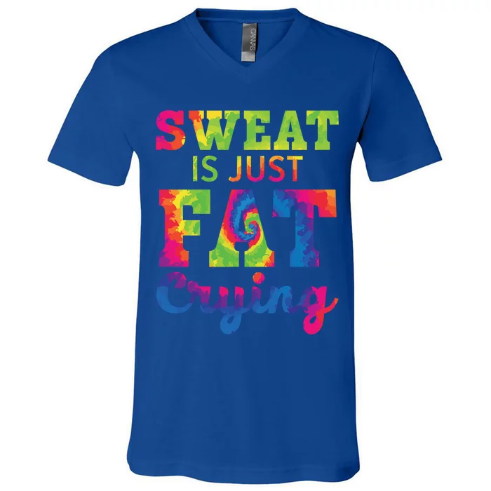 Sweat Is Just Fat Crying Trainer Weightlifting Gym Fitness Gift V-Neck T-Shirt