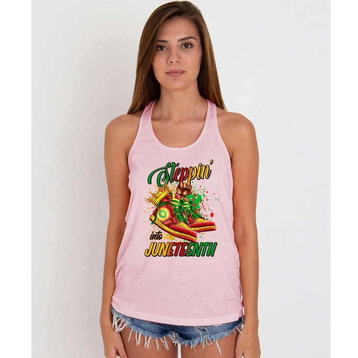 Stepping Into Junenth Like My Ancestors Shoes Great Gift Women's Knotted Racerback Tank