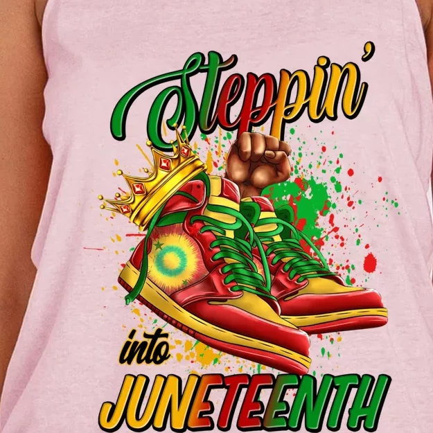 Stepping Into Junenth Like My Ancestors Shoes Great Gift Women's Knotted Racerback Tank