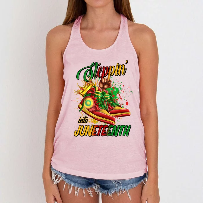 Stepping Into Junenth Like My Ancestors Shoes Great Gift Women's Knotted Racerback Tank