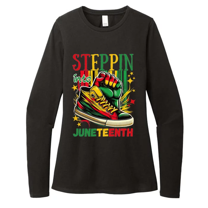 Stepping Into Juneteenth Afro Woman Black Sneakers Womens CVC Long Sleeve Shirt