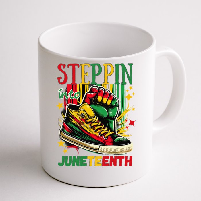 Stepping Into Juneteenth Afro Woman Black Sneakers Front & Back Coffee Mug