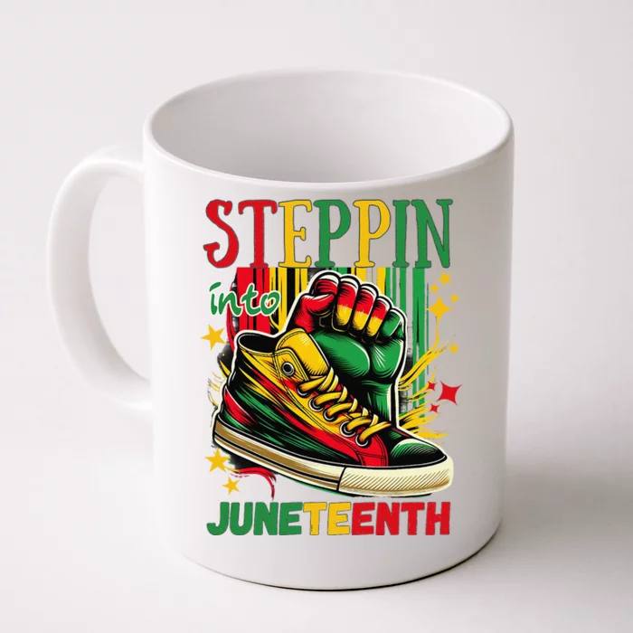 Stepping Into Juneteenth Afro Woman Black Sneakers Front & Back Coffee Mug