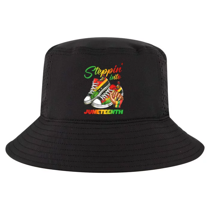 Stepping Into Juneteenth Afro Woman Black Sneakers Cool Comfort Performance Bucket Hat