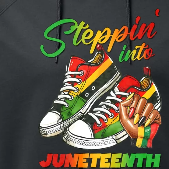 Stepping Into Juneteenth Afro Woman Black Sneakers Performance Fleece Hoodie