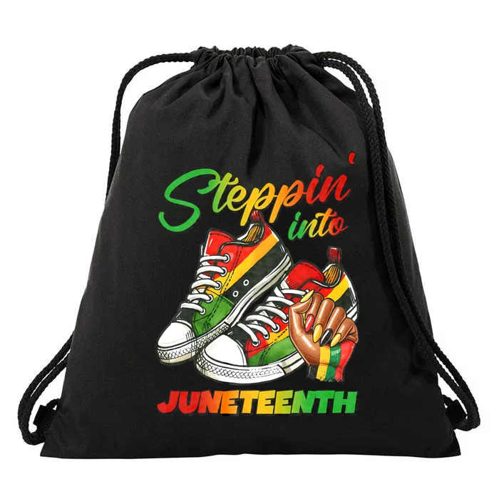 Stepping Into Juneteenth Afro Woman Black Sneakers Drawstring Bag