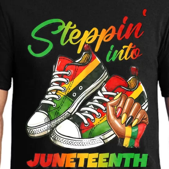 Stepping Into Juneteenth Afro Woman Black Sneakers Pajama Set