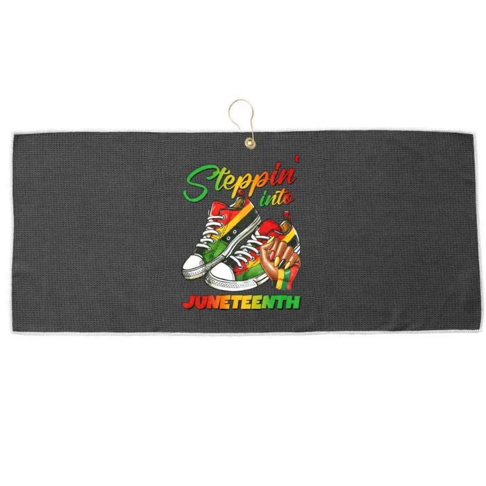 Stepping Into Juneteenth Afro Woman Black Sneakers Large Microfiber Waffle Golf Towel