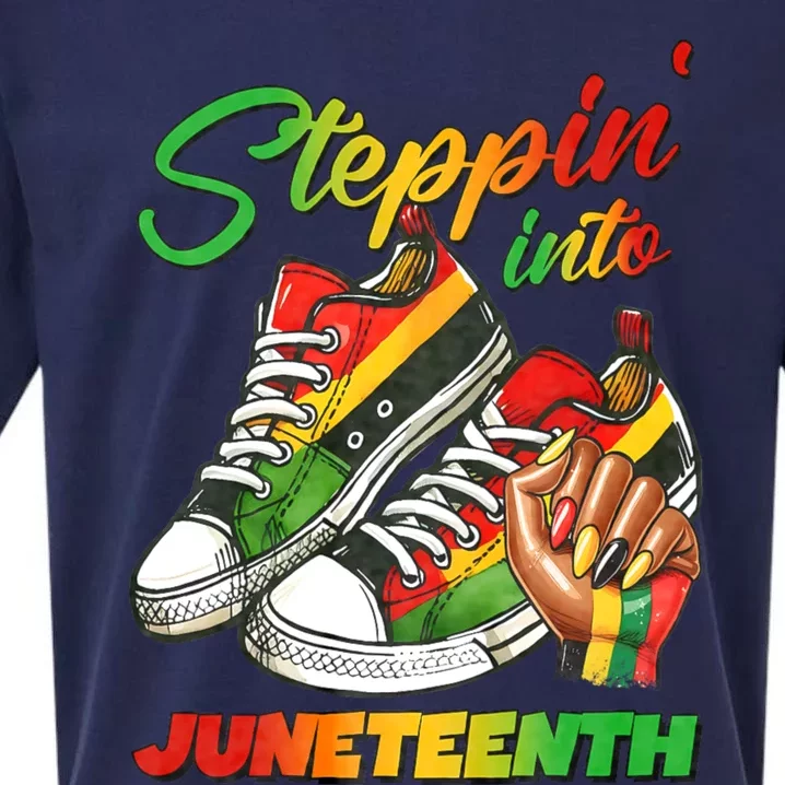 Stepping Into Juneteenth Afro Woman Black Sneakers Sueded Cloud Jersey T-Shirt