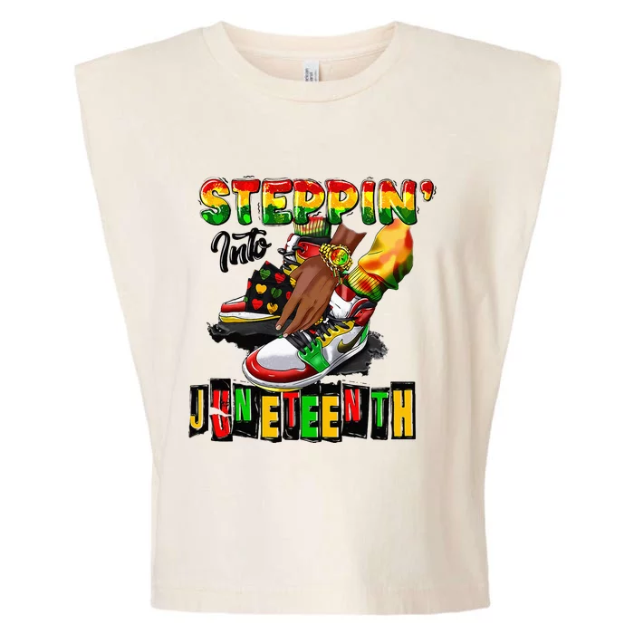 Stepping Into Juneteenth African American Black Shoes Garment-Dyed Women's Muscle Tee