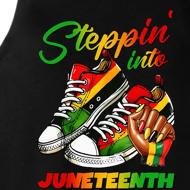 Stepping Into Juneteenth Afro Woman Black Girl Sneakers Ladies Tri-Blend Wicking Tank