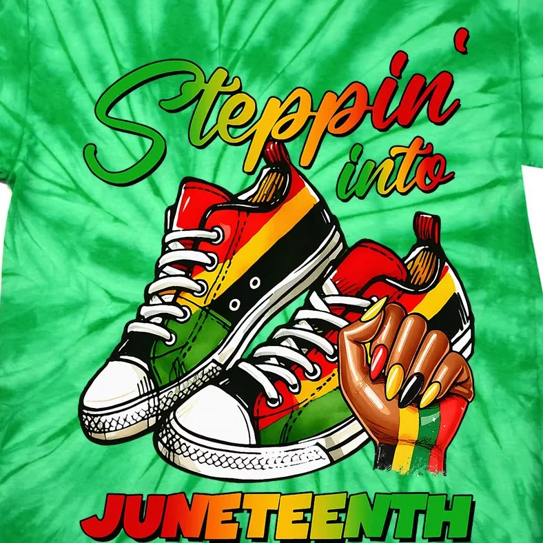 Stepping Into Juneteenth Afro Woman Black Girl Sneakers Tie-Dye T-Shirt